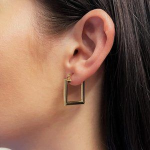 Rachel Koen Square Hollow Hoop Earrings 14K Yellow Gold